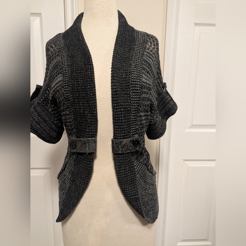Chunky Knit Black and Gray Cardigan Sweater